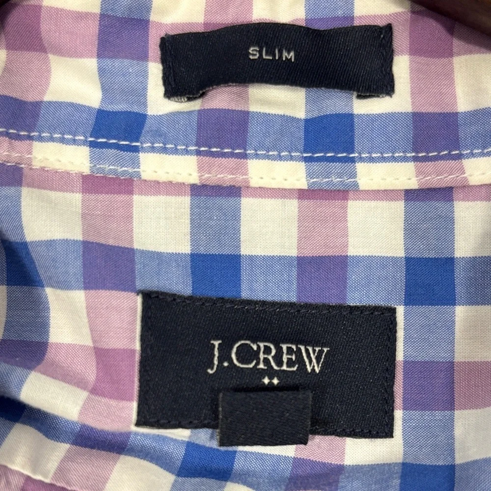 J. Crew Pink, Blue and White Plaid Button Down Shirt